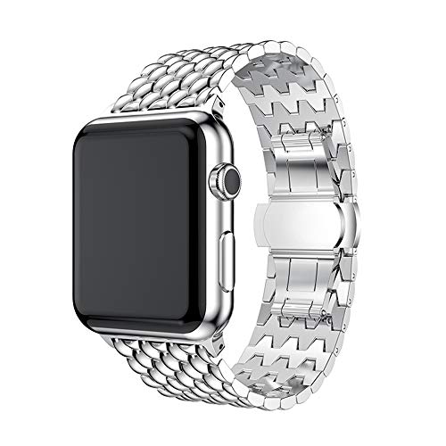 Dragon Grain Armband aus massivem Edelstahl for Apple Watch Series 3 & 2 & 1, 42 mm Dauerhaft (Farbe : Silver)