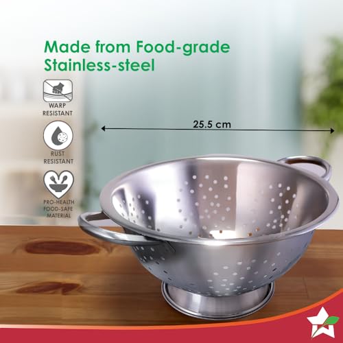 Image of Wonderchef Ambrosia Rice and Vegetable Strainer| 3 L Capacity | Food-Grade Stainless-Steel |Multi-Purpose Kitchen Tool - for Straining & Rinsing Rice, Veggies, Pasta | Easy to Clean | 1-Year Warranty