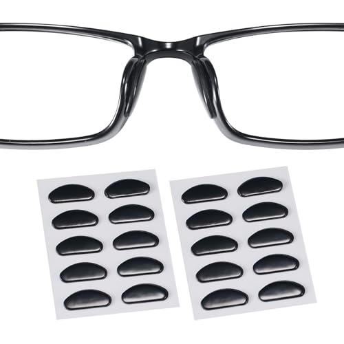 Eyeglass Nose Pads, 1.3mm Ultra-Thin Design, Anti Slip Nose Pads for Glasses with Super Sticky Backing, Soft Silicone Nose Pad for Glasses, Sunglasses and Eye Wear (10 Black Pairs)