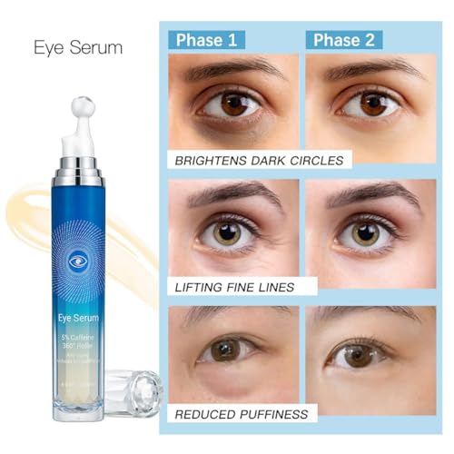 Novobey 5% Caffeine Eye Serum, Deep Hydration Eye Cream For Dark Circles With 360° Massage Ball, Dark Circles Under Eye Treatment For Dark Circles Puffiness Wrinkles Fine Lines