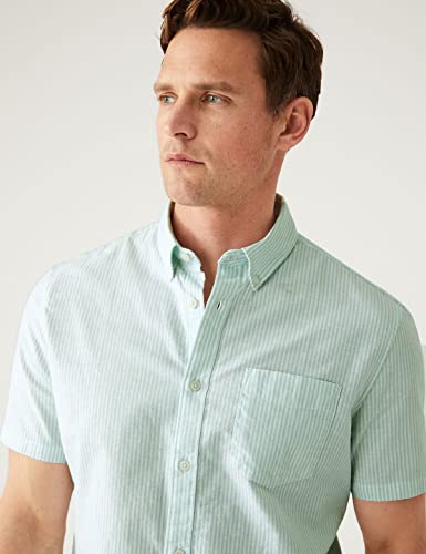 Image of Marks & Spencer Mens Striped Cotton Collared Neck Regular Fit Oxford Shirt