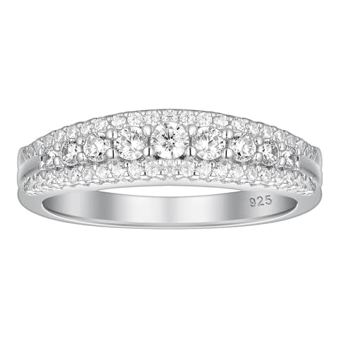 Wuziwen Anniversary Ring for Women Wedding Bands for Her 925 Sterling Silver Rings Eternity Promise Cubic Zirconia Size 6.5 Cover