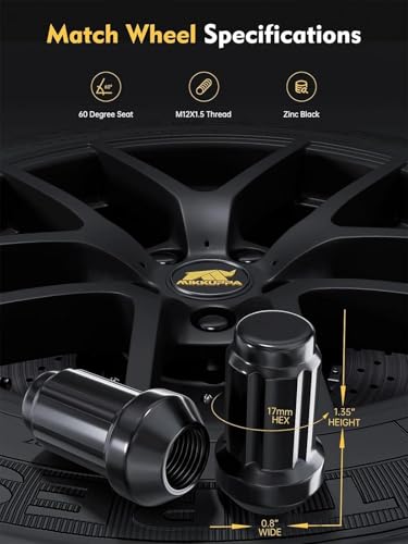 Image of MIKKUPPA 16PCS M12x1.5 Lug Nuts, Black Spline Drive 17mm Hex ATV Tire Nuts Includes Socket Key Tool, Replacement for Polaris Ranger RZR Honda Can-Am Pioneer Maverick X3 Talon Outlander Civic