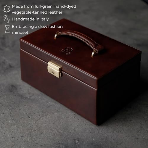Image of Time Resistance Jewelry Box - Full Grain Leather Jewellery Organizer - Accessories Storage - Key Lock Box for Women (Brown)
