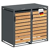 STEELSØN Kestra Mülltonnenbox 2er bis 120L – Mülltonnenverkleidung aus Stahl mit Sichtstreifen in Holzoptik – hochwertige Müllcontainer für 2 Tonnen – Müllbox in Anthrazit – Gerätebox wetterfest