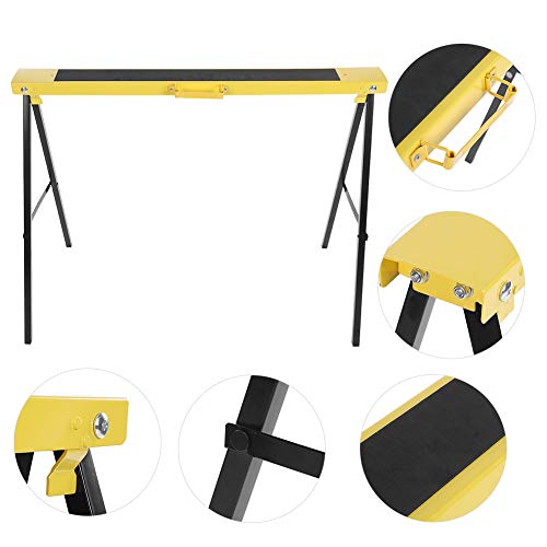 PZLVAME Saw Horse, 2Pcs Folding Work Bench Foldable Trestles Sawing Horse Folding Heavy Duty Steel Sawhorse Portable Saw Horse Non Slip Trestle Stands Work Support - Image 2