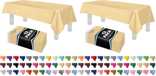 Image of Grandipity 24 Pack Premium Disposable Plastic Tablecloth 54 Inch. x 108 Inch. Decorative Rectangle Table Cover - Ivory