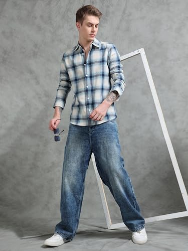 Image of StitchX Men's Full Sleeve Brushed Cotton Checkered Smart Collar Cotton Shirt