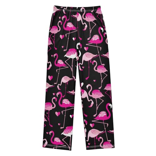 Flamingo Love Heart Boys Long Pants Soft Trousers Elastic Waist Kids Lounge Bottoms with Pockets S-XL