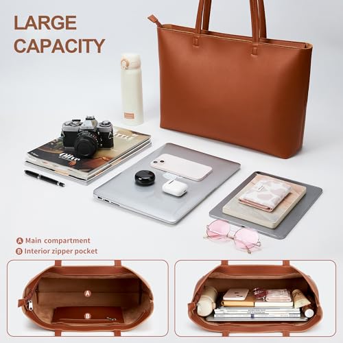 Image of KALIDI Tote Bag Zipper Shoulder Bag Faux Leather Purses Satchel for Women Casual Handbag Work Dating College