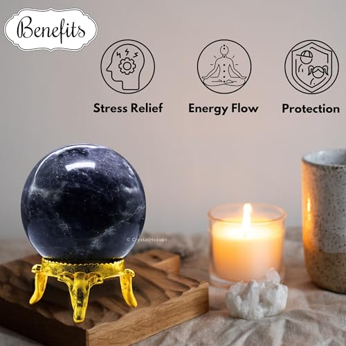 Image of Certified Iolite Crystal Ball for Meditation - Premium Crystal Vastu Items for Home and Feng Shui Items for Good Luck - Ideal for Pooja Supplies and Spiritual Practices (1.5 inch Inch)