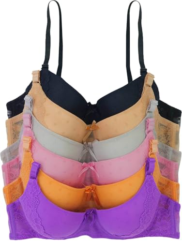 Image of ToBeInStyle Women's Pack of 6 Padded Assorted Styles Supportive Bras Cup Size - A to DDD