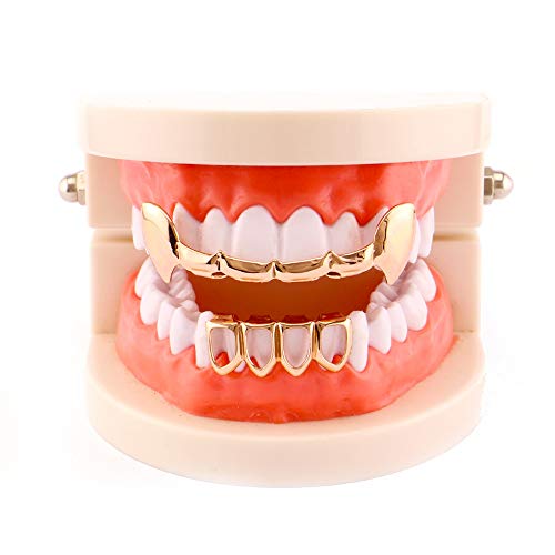 18K Gold Plated Grillz Vampire Fangs Grill Top & Bottom Hip Hop Mouth Teeth Caps
