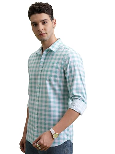 Image of Highlander Men's Slim Fit Checks Shirt | Full Sleeves | Regular Collar | Casual Shirts for Men