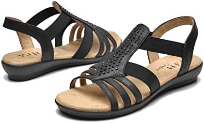VJH confort Womens Flat Sandals, Comfort Elastic Slip-on Light Weight Slingback Casual Walking Sandals with Rhinestone (black,9)