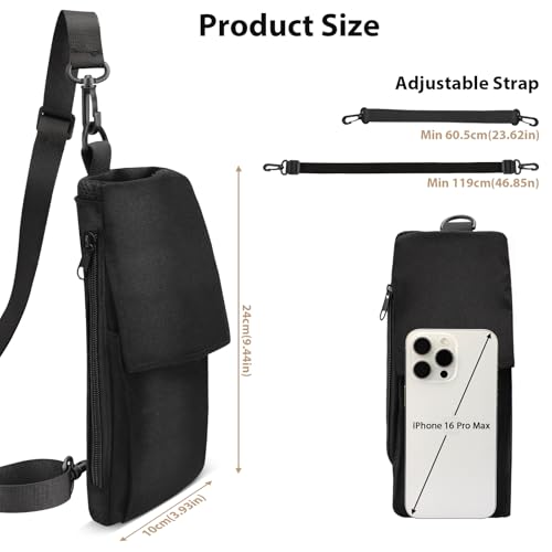 iMangoo Small Sling Travel Bag Phone Holder for iPhone 16 15, Nylon Crossbody Chest Bag Adjustable Strap Water Resistant Sport Running Workout Hiking Cycling Casual Travelling for Men Women Black4