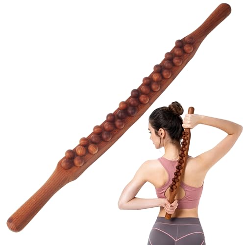 Gua Sha Wooden Therapy Stab Scraping Stick mit 31 Holzmassageperlen Massagestab Holz Ganzkörper Scraping Stick für Rücken Bauch Schulter Muskelentspannung Nacken Beine Arme