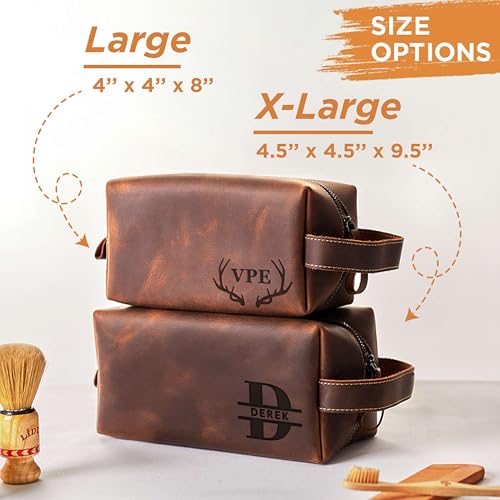 OXA Personalized Leather Toiletry Bag for Men – Engraved Shaving Dopp Kit – Handmade Gift for Dad, Husband, Grandpa, Boyfriend – Travel Organizer for Birthday, Anniversary, Father’s Day3