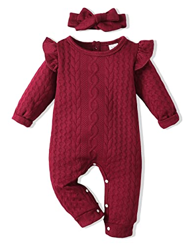 Image of Renotemy Newborn Baby Girl Clothes Fall Winter Outfits Infant Rompers Solid Jumpsuits Bodysuit Cute Infant Baby Clothes Girl