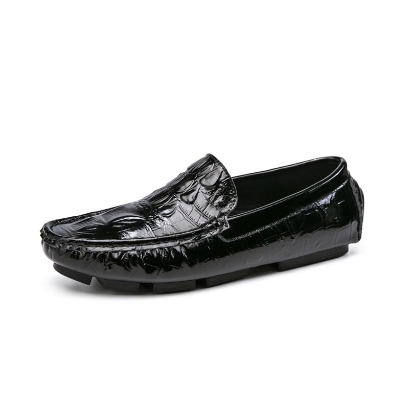 Mens Loafers Shoe Round Toe Crocodile Print Faux Leather Driving Loafers Anti-Slip Lightweight Flexible Prom Casual Slip-on
