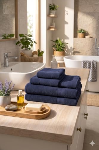 Image of Towels for Bath | Towels for Bath Large Size Bath Towel - Soft & Absorbent | 600 GSM | 1 Piece Bath Towel for Men /Women | 70 cms x 140 cms - Navy Blue