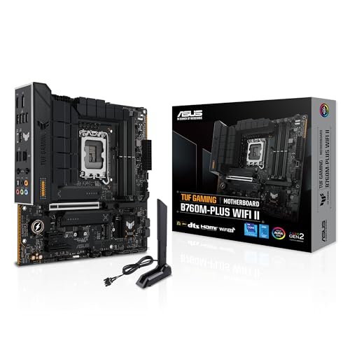 ASUS TUF Gaming B760M-PLUS WiFi II - Placa Base Intel B760 LGA 1700 mATX (PCIe 5.0, M.2, DDR5,WiFi 6E, Antena Q, Realtek 2,5 GB Ethernet, DP, HDMI, SATA 6 Gbps, USB Tipo-C, Thunderbolt 4, Aura Sync)