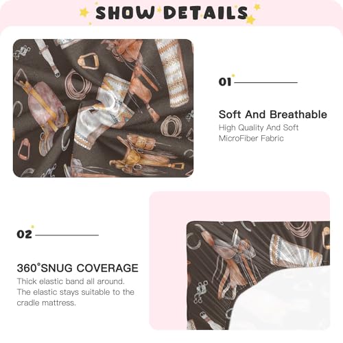 Image of Western Style Cowboy Pattern Crib Sheets Soft Breathable Fitted Baby Crib Sheets Mattress Cover for Girls Boys, 52 inch x 28 inch x 9 inch