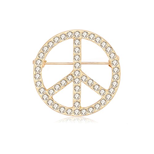 Image of Gold Silver Clear Crystal Peace Symbol Sign Brooch Pin