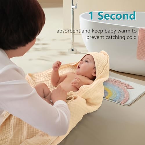 Image of PHF 2 Pack Baby Hooded Towels, 100% Muslin Cotton Baby Bath Towel with Hood for Newborn, Infant, Toddler, Ultra Soft and Absorbent Baby Essentials Bath Towels for Boys Girls, 32x32Inch, Beige & Green