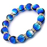 [GOLD STONE] 光る ホタルガラス ブレスレット ヨナグニブルー 12mm キラキラ 沖縄 パワーストーン 内周 約18.5cm