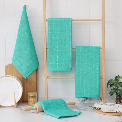 Image of Homaxy 100% Cotton Terry Kitchen Towels, 8 Pack, Turquoise
