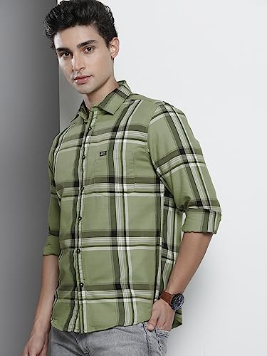 Image of The Indian Garage Co Men Slim Fit Checkered Full Sleeves Spread Collar Casual Shirt