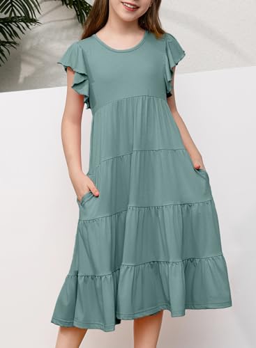 blibean Girls Summer Boho Sun Dress Tween Ruffles Tiered Dresses Size 6-15 Years2