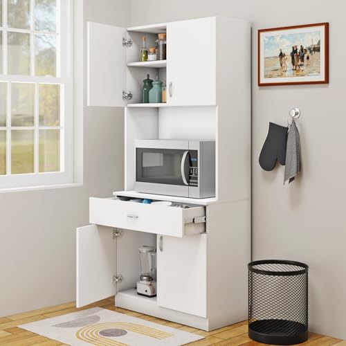 Image of VIKI Furniture | Kitchen Cabinet - Drawer with Doors & Open Shelves, Organizer for Kitchen, Bedroom, Hallway & Living Room (Frosty White - 40D x 80W x 180H cm) | 1 Year Warranty