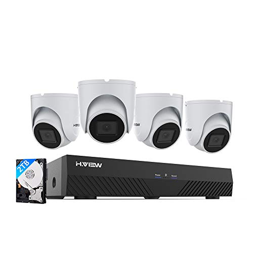 H.VIEW 5MP PoE IP Security Camera System 8CH 5MP PoE NVR Recorder y 4 x 5MP Dome IP Camera with Microphone Cámara de seguridad a prueba de agua para exteriores / interiores (2TB disco duro)
