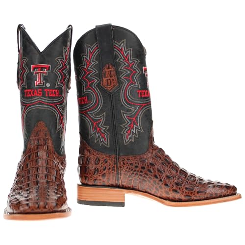 Image of Vaccari Men's Jackson Genuine Hornback Alligator Print Leather & NCAA League Embroidery Broad Square Toe Cowboy Boots