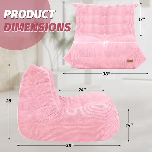 Image of Bean Bag Chair,Giant Beanbag Chairs for Adults,Comfy Large Fireside Chair Lazy Sofa,Corduroy Bean Bag Lounger with Memory Foam Filled,Floor Sofa Couch for Home,Dorm,Living Room (Pink)