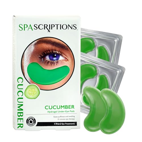 SpaScriptions Hydrogel Cucumber Under Eye Patches - Cooling Hydrating Eye Masks for Dark Circles, Puffiness and Wrinkles, Depuffing Gel Eye Pads for Women for Refreshing Daily Skin Care, 4 Pairs