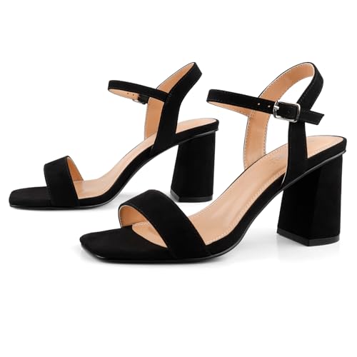 BCTEX COLL Women's Black Brown Nude Heels Open Toe Ankle Strap Heels for Women Comfortable High Chunky Block Casual Dressy Heel Sandals