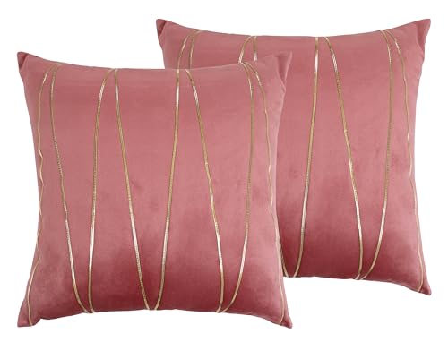 Image of Amazon Brand - Umi Gold Leather Striped Pack of 2 Throw Pillow Covers Velvet Decorative Cushion Covers Cases for Sofa Bedroom Livingroom Car 14 x 14 in Blush Color
