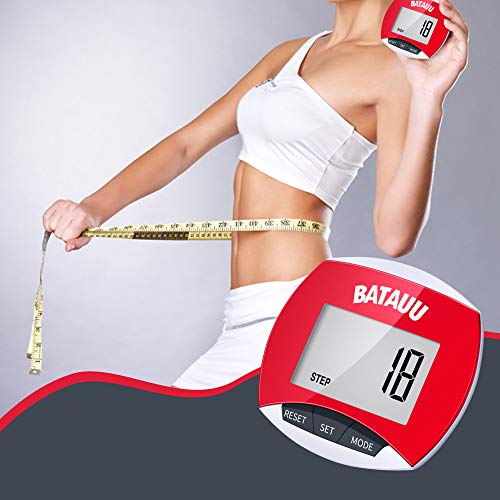 BATAUU Best Pedometer, Simply Operation Walking Running Pedometer with Calories Burned and Steps Counting (Red)