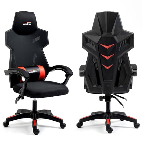 Silla Gaming Ergonómica, Respaldo Reclinable 155°, Asiento 46 cm, Reposabrazos, Negro y Rojo