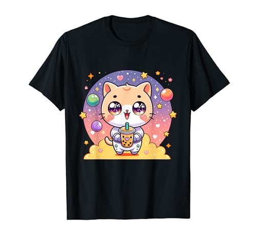 Kawaii Cat Bubble Tea Astronaut Lover Cute T-Shirt