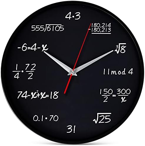 Bernhard Products Math Wall Clock, Unique Gift Hours Marked by Mathematical Equations Silent Non-Ticking Black 12" for Teacher/Student/Engineer Graduate Quartz Battery Operated Office School Classroom