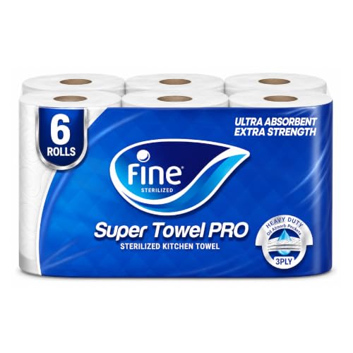 Fine Kitchen Super Towel Pro 6 Rolls 60 Sheets x 3 Ply Paper Tissue. Packaging may vary