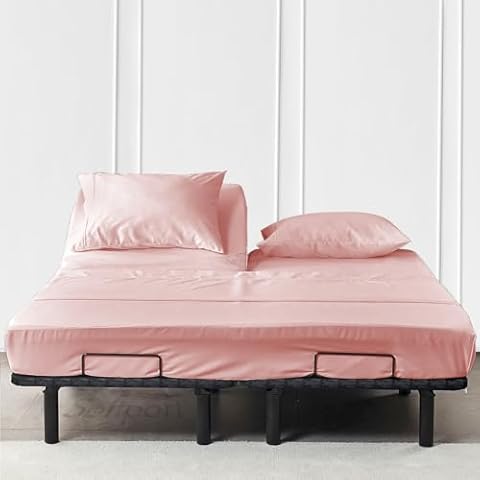 Softport Beddings Top Split Flex Head Queen Size Sheet Set -100% Cotton,Flex Top Queen Sheets for Sleep Number Beds - 4 Piece Set- Flex Top Queen Sheets 15-18" Deep (Queen 32"- Blush) Cover