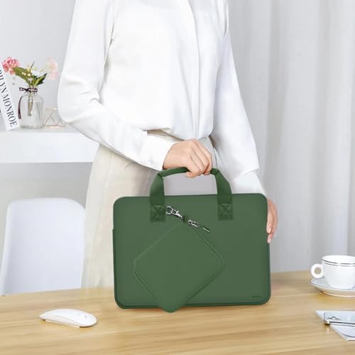 Image of Hseok Laptop Sleeve 13.3-14 inch Case with Small Pouch, Neoprene Computer Bag Compatible with MacBook Pro 14 inch M4 /M3 /M2 /M1 2025-2021, Mac Air /Pro 13.3 inch and Most 13-14 inch Notebooks,Olive Green