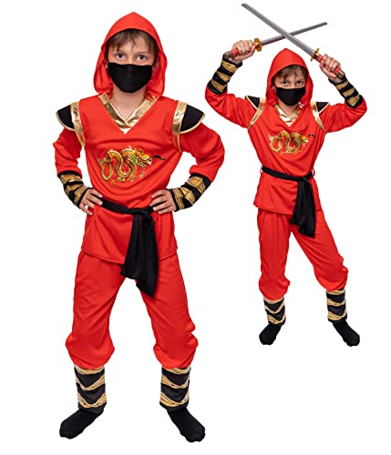 Magicoo goldener Drache Ninja Kostüm Kinder Jungen rot gold - Fasching Kinder Ninja Kostüm für Kind Ninjakostüm (S) Cover