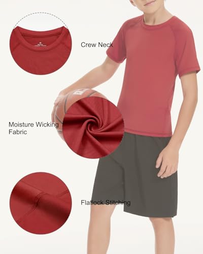 Ullnoy 4 Pack Boys Athletic Compression Shirts Short Sleeve Dry Fit T Shirts for Kids Moisture Wicking Athletic Tees3