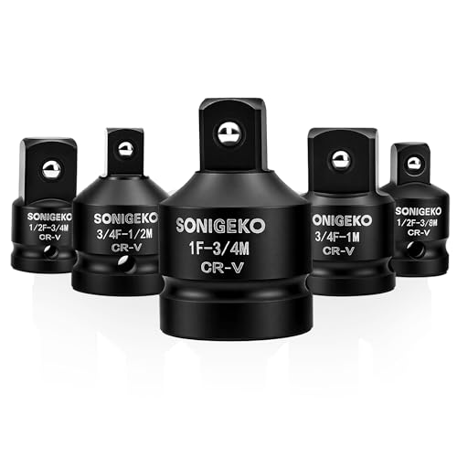 SONIGEKO 5-Piece Impact Socket Adapter Set and Reducer Set CR-V Steel 1/2 to 3/8 Impact Adapter 3/4 to 1/2 Impact Adapter Drive Size Converters for Impact Wrenches